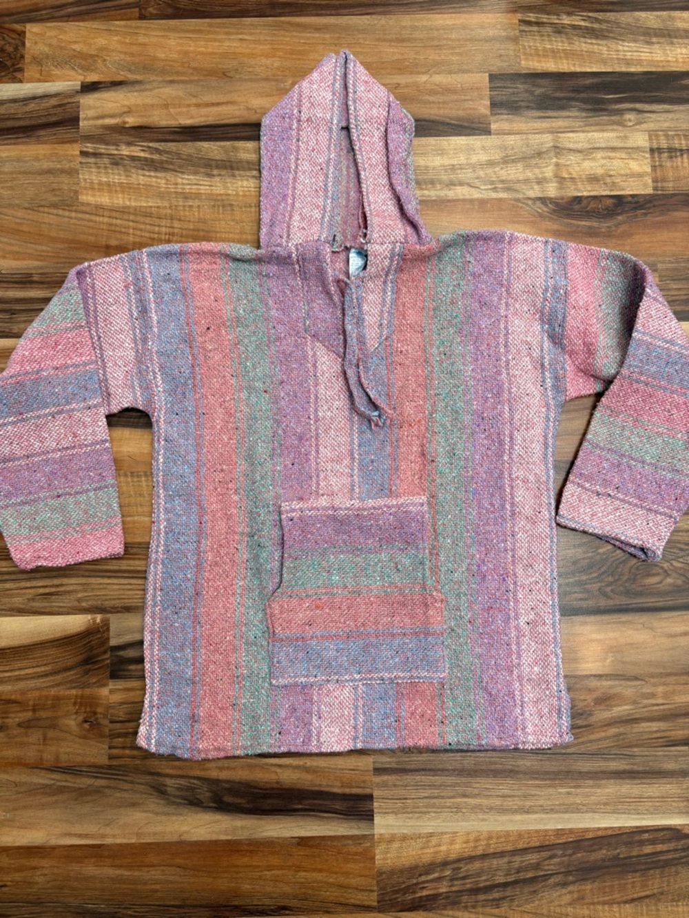 Multicolor Hooded Baja-Style Sweater - Pink Striped NEW unisex Large